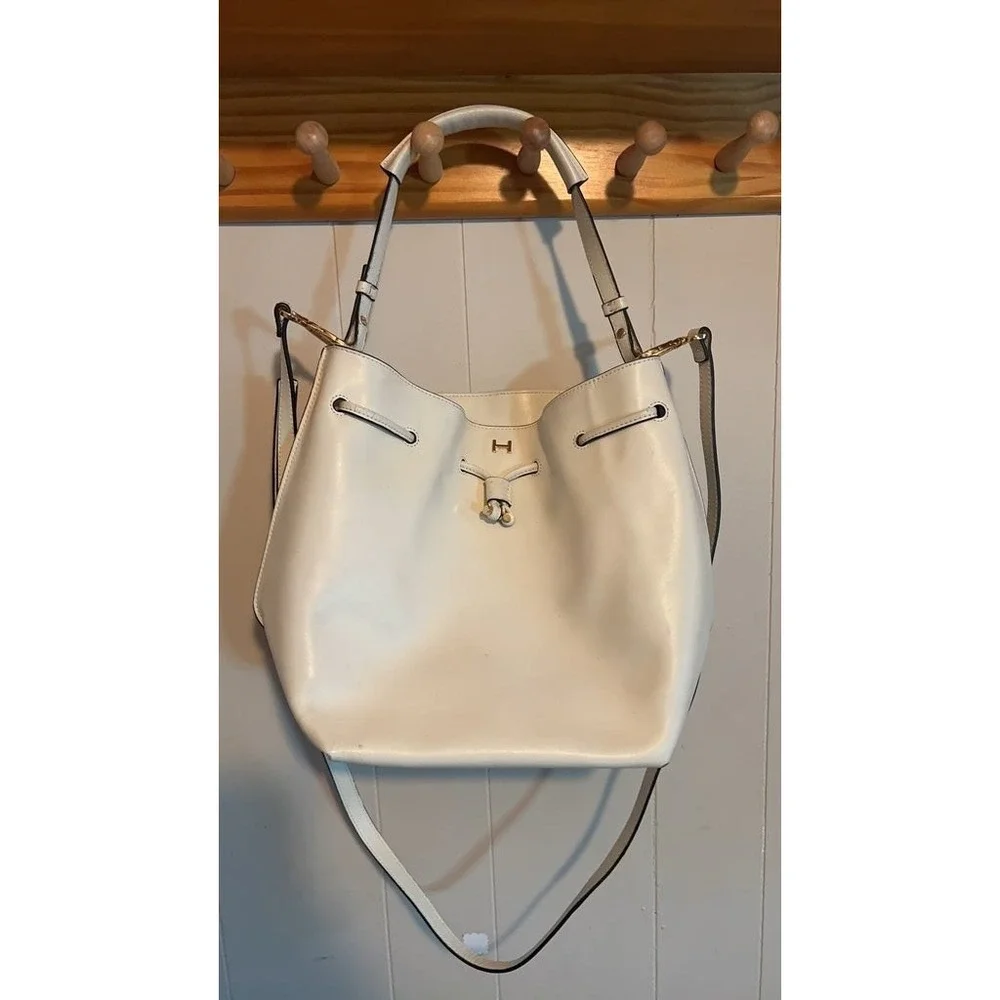Vintage White Leather Bucket Bag H By Halston